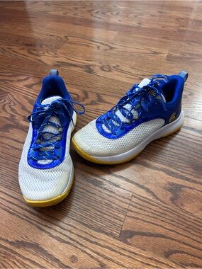 Under Armour Curry Basketball Blue & White Sneakers with Yellow Highlights- Y7